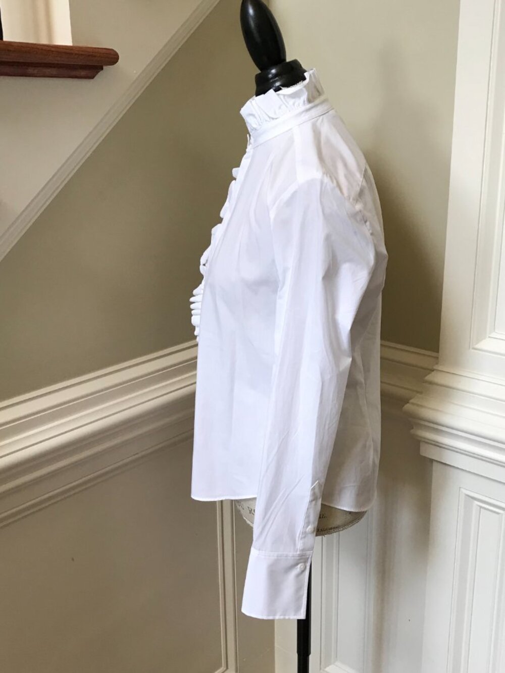 NWT Zara Ruffle Front Blouse Shirt Top Womens Medium White Long Sleeve Cotton - Picture 8 of 11